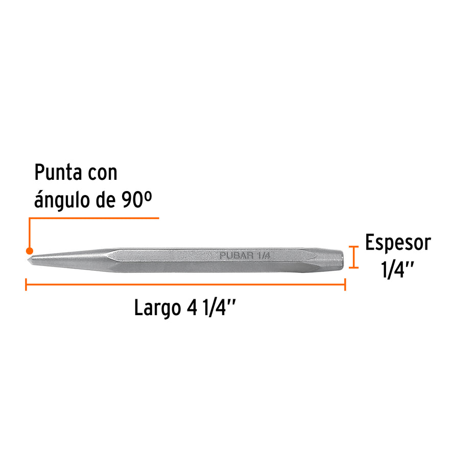 Punzón 1/4' para barrenar, largo 4-1/4', Truper Caja con 12, 12218