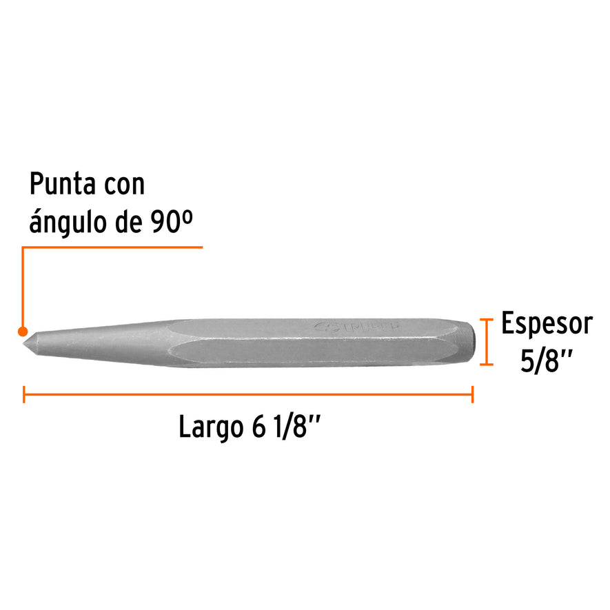 Punzón 5/8' para barrenar, largo 6-1/8', Truper Caja con 6, 12223