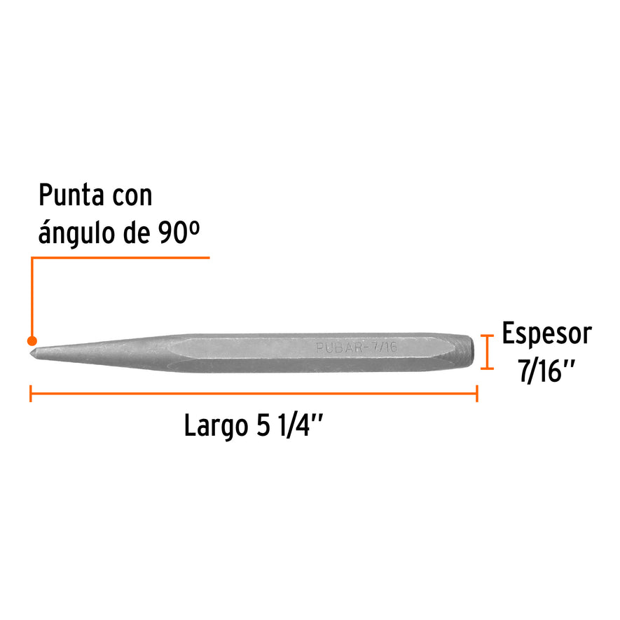 Punzón 7/16' para barrenar, largo 5-1/4', Truper Caja con 12, 12221