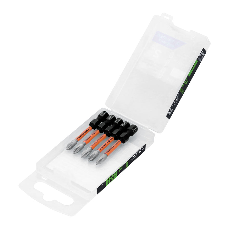 Estuche con 5 puntas de cruz PH1 de impacto largo 2' Caja con 6, 103023