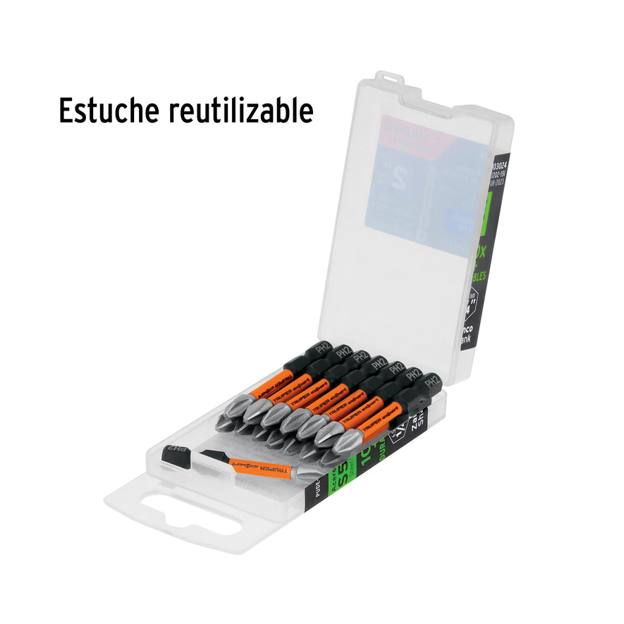 Estuche con 15 puntas de cruz PH2 de impacto largo 2' Caja con 6, 103024