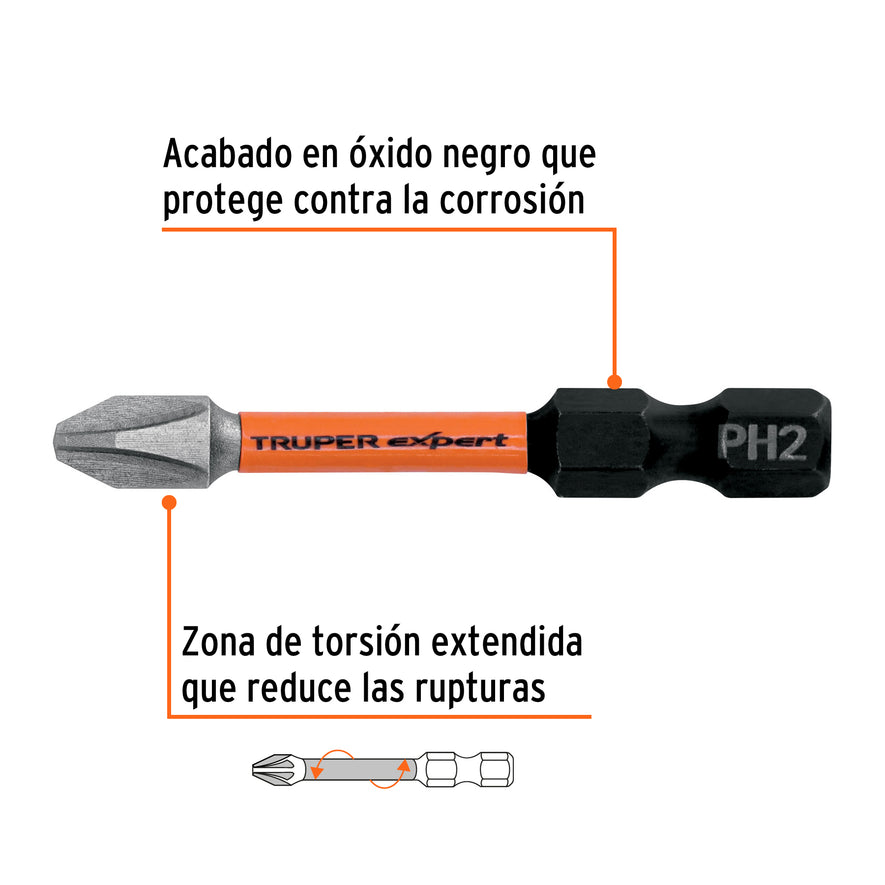 Estuche con 15 puntas de cruz PH2 de impacto largo 2' Caja con 6, 103024