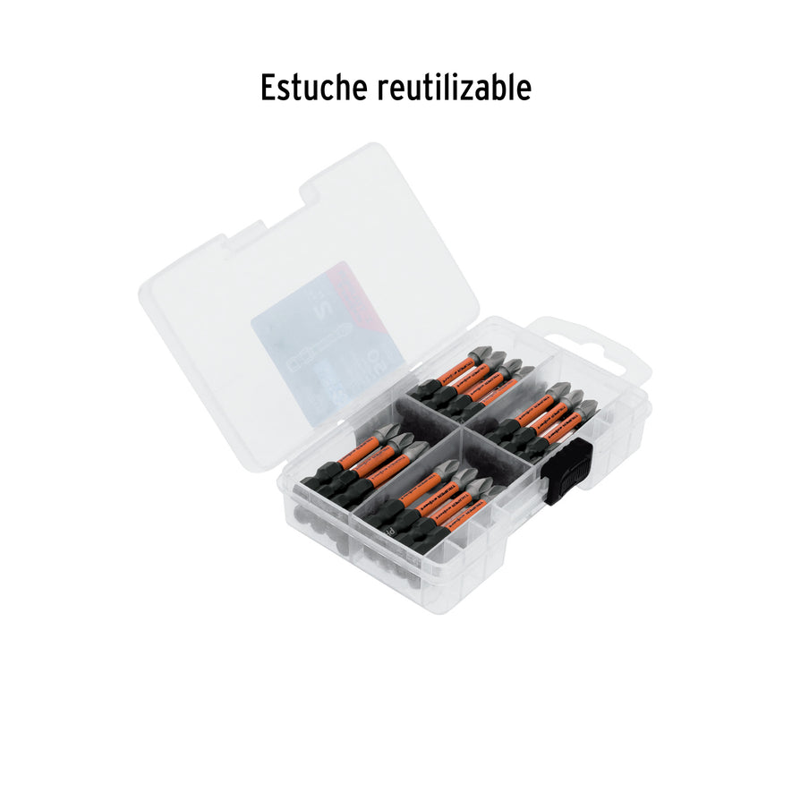 Estuche con 50 puntas de cruz PH2 de impacto largo 2' Caja con 3, 103025