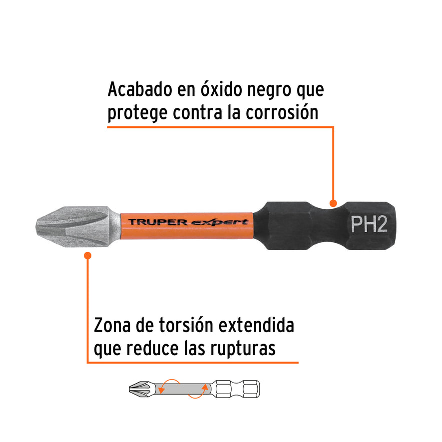 Estuche con 50 puntas de cruz PH2 de impacto largo 2' Caja con 3, 103025