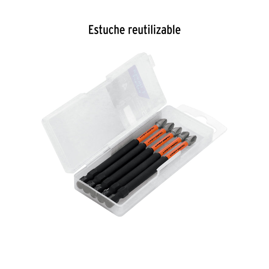 Estuche con 5 puntas de cruz PH2 de impacto largo 4' Caja con 6, 103026