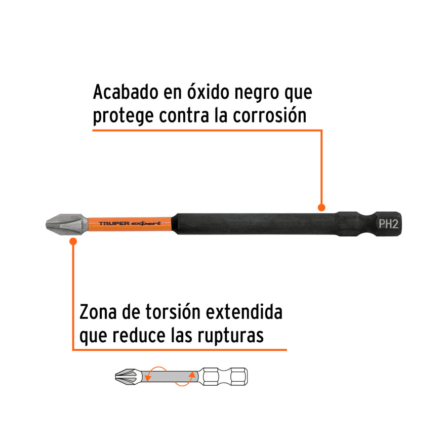 Estuche con 5 puntas de cruz PH2 de impacto largo 4' Caja con 6, 103026