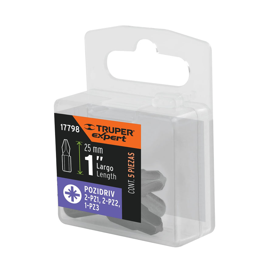 Estuche con 5 puntas pozidriv combinadas largo 1', Expert Caja con 6, 17798