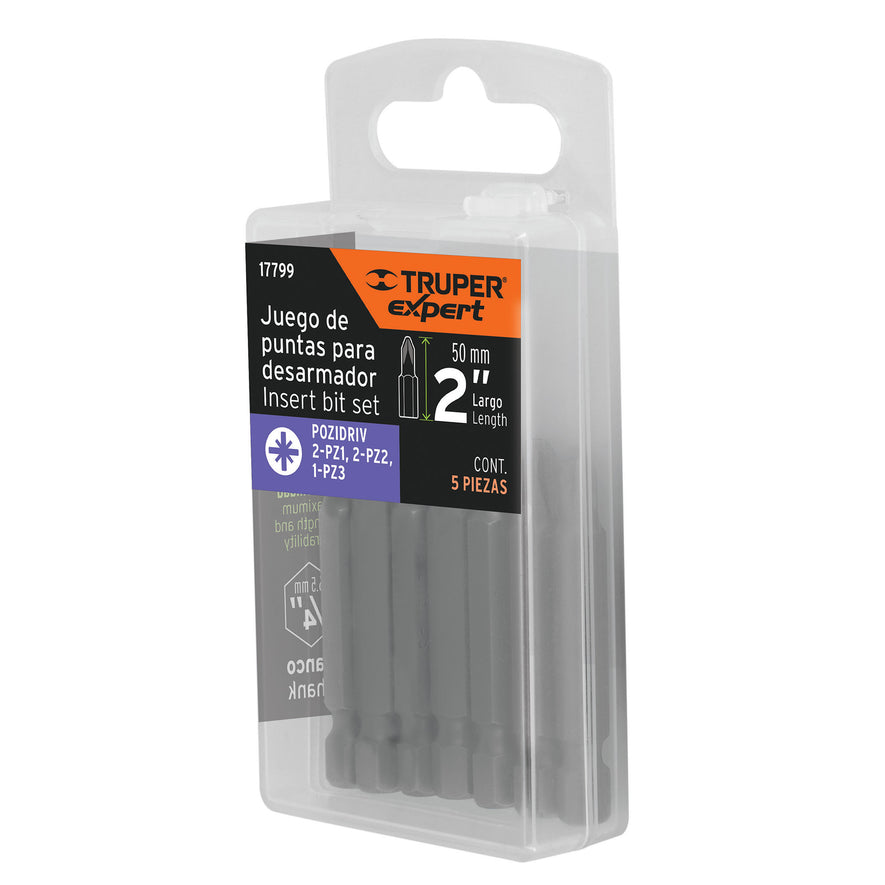 Estuche con 5 puntas pozidriv combinadas largo 2', Expert Caja con 6, 17799