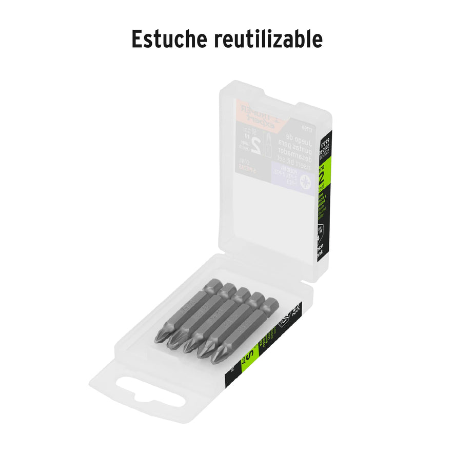 Estuche con 5 puntas pozidriv combinadas largo 2', Expert Caja con 6, 17799