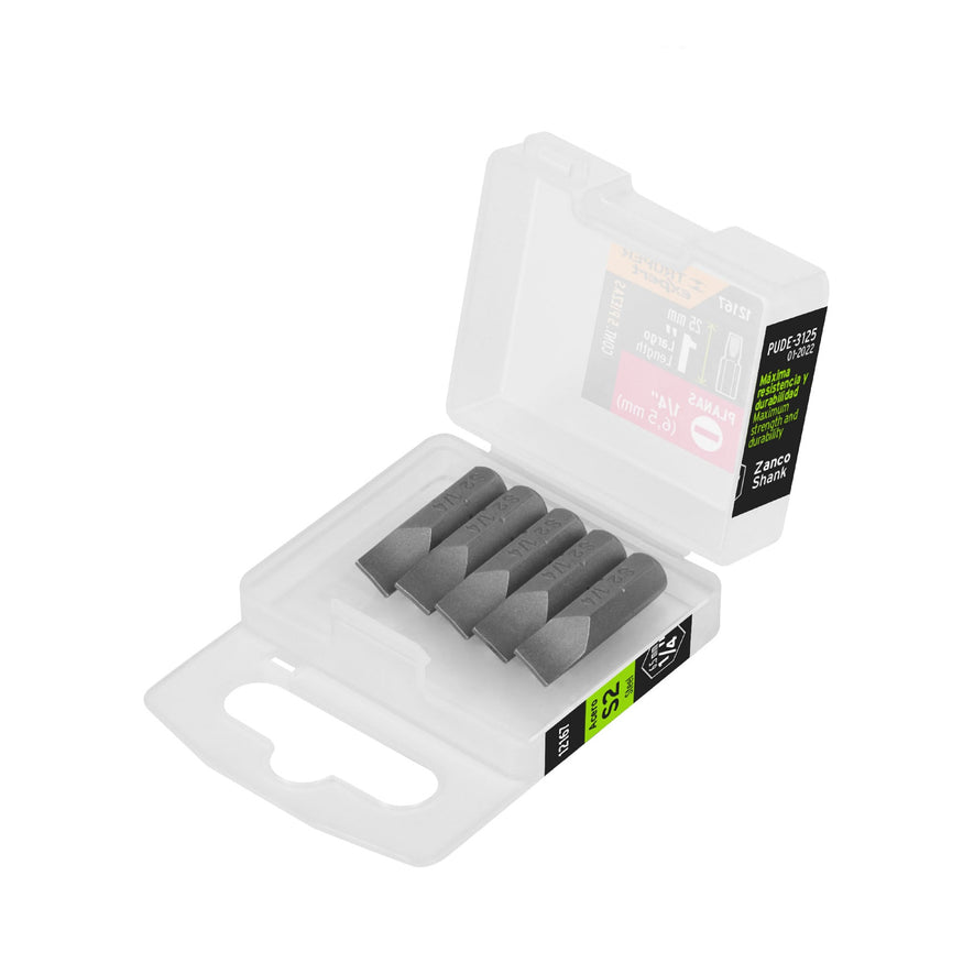 Estuche con 5 puntas planas de 1/4' largo 1', Truper Expert Caja con 6, 12167