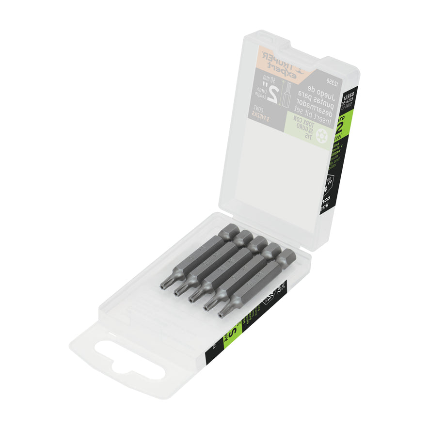 Estuche con 5 puntas torx T15 con seguro largo 2', Expert Caja con 6, 12358