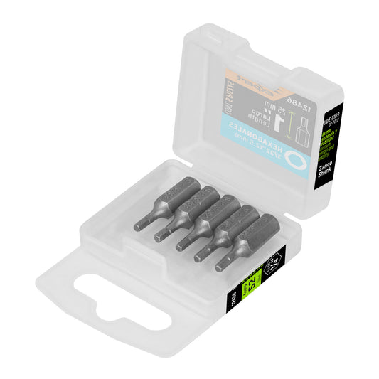 Estuche con 5 puntas hexagonales de 3/32mm largo 1', Expert Caja con 6, 12486