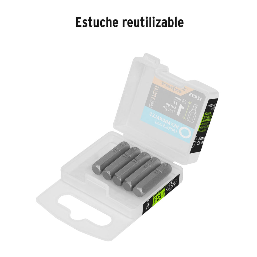 Estuche con 5 puntas hexagonales de 1/4mm largo 1', Expert Caja con 6, 12493