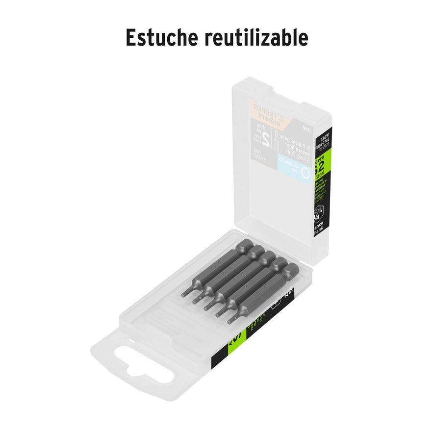Estuche con 5 puntas hexagonales de 2 mm largo 2', Expert Caja con 6, 12691