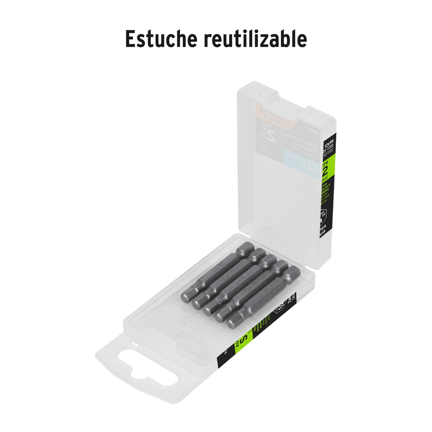 Estuche con 5 puntas hexagonales de 5 mm largo 2', Expert Caja con 6, 12699
