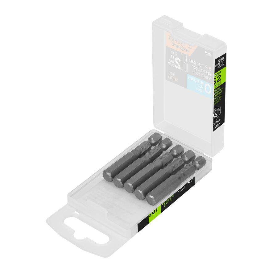 Estuche con 5 puntas hexagonales de 5/32mm largo 2', Expert Caja con 6, 12628