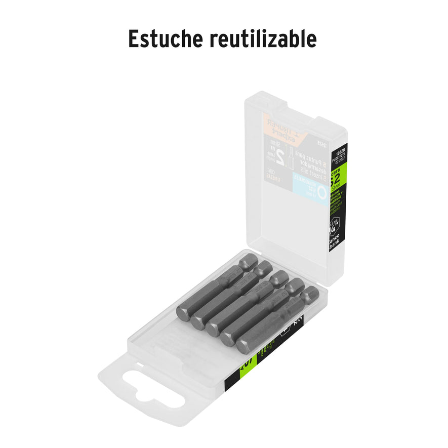 Estuche con 5 puntas hexagonales de 5/32mm largo 2', Expert Caja con 6, 12628