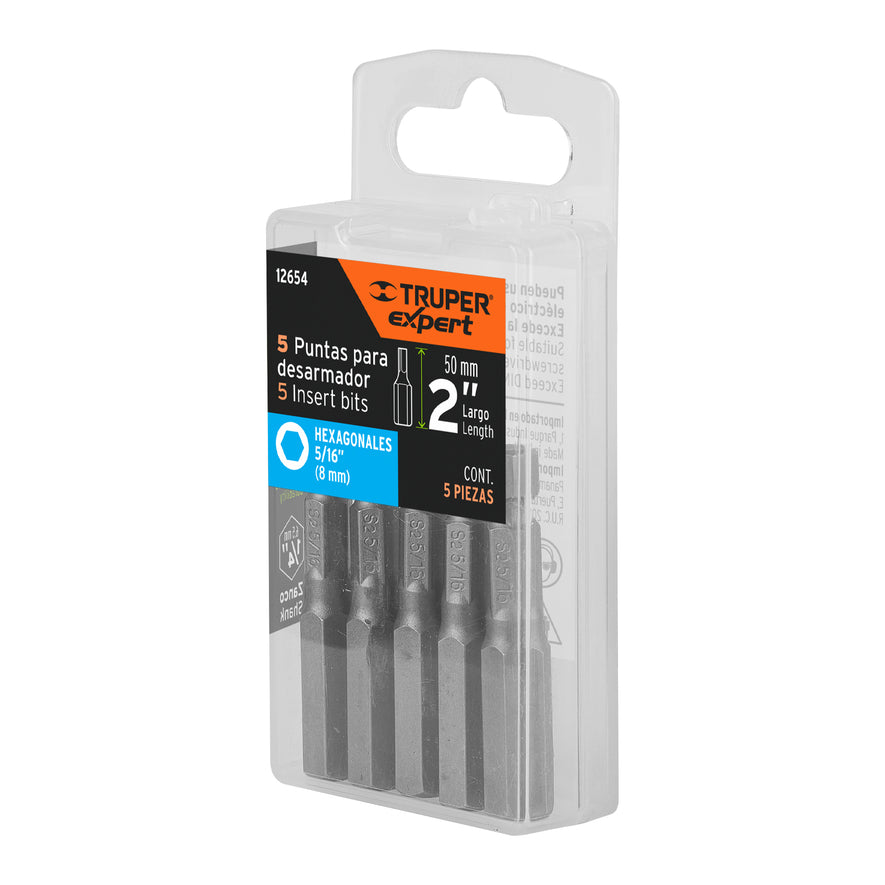 Estuche con 5 puntas hexagonales de 5/16mm largo 2', Expert Caja con 6, 12654