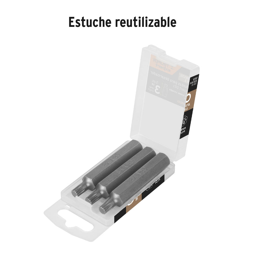 Estuche con 3 puntas bristol M8 largo 3', Truper Expert Caja con 6, 12707