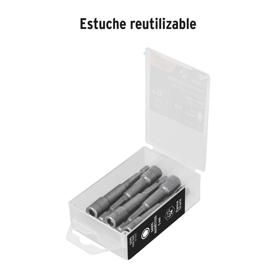 Estuche con 5 dados magnéticos de 5 mm largo 2-1/2', Expert Caja con 6, 12945