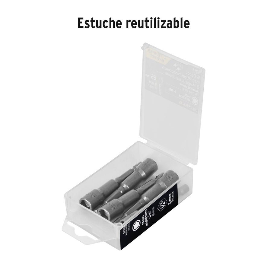 Estuche con 5 dados magnéticos de 6 mm largo 2-1/2', Expert Caja con 6, 12946