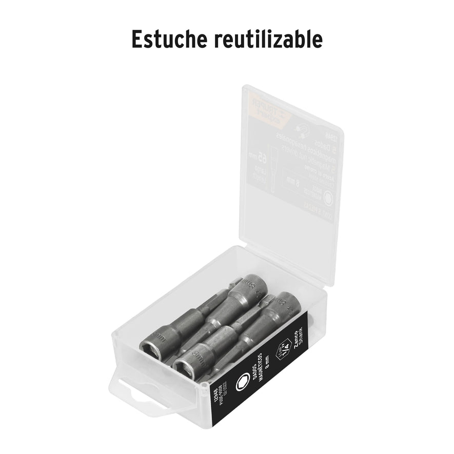 Estuche con 5 dados magnéticos de 8 mm largo 2-1/2', Expert Caja con 6, 12948