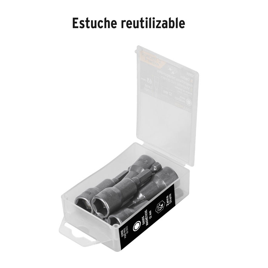 Estuche con 5 dados magnéticos de 12 mm largo 2-1/2', Expert Caja con 6, 12955