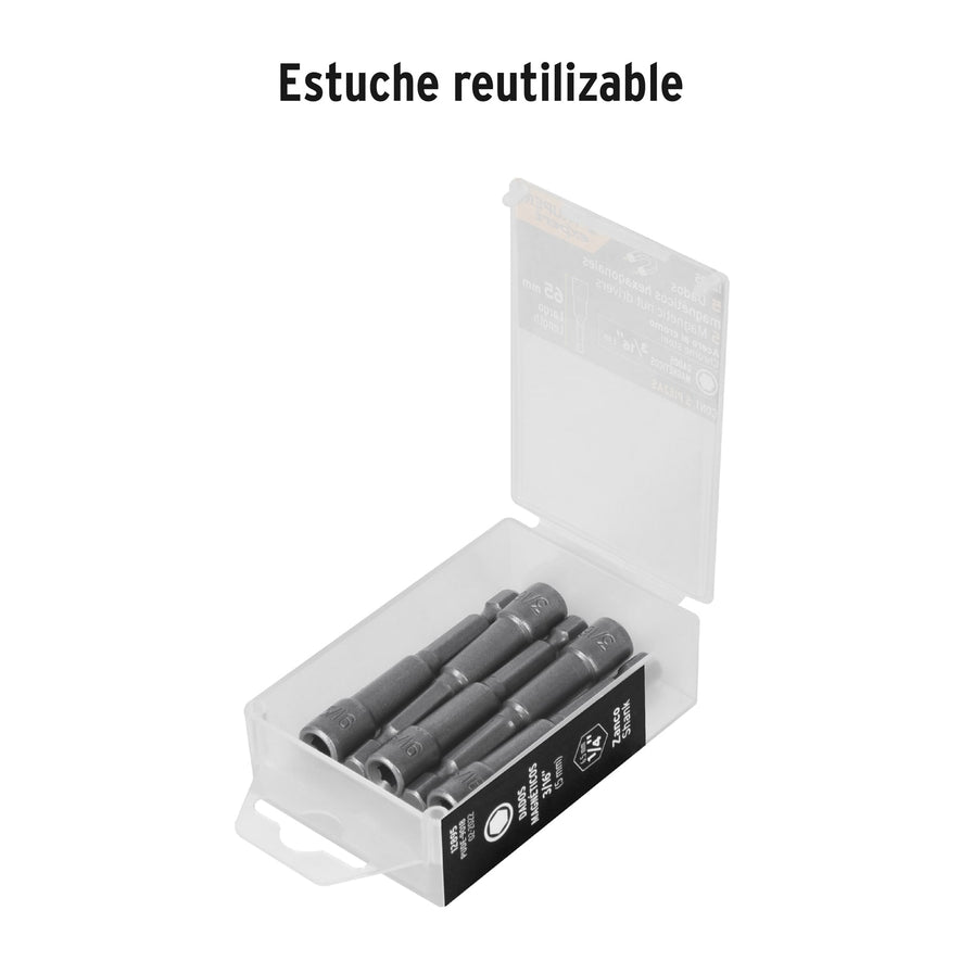 Estuche con 5 dados magnéticos de 3/16' largo 2-1/2', Expert Caja con 6, 12895