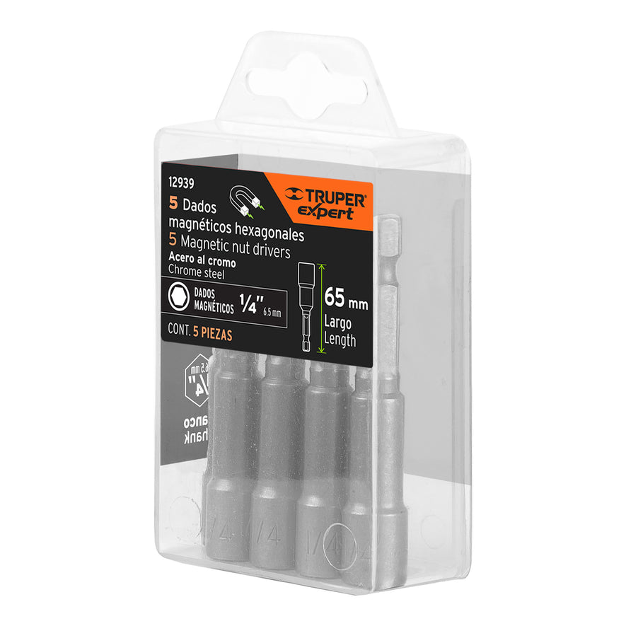 Estuche con 5 dados magnéticos de 1/4' largo 2-1/2', Expert Caja con 6, 12939