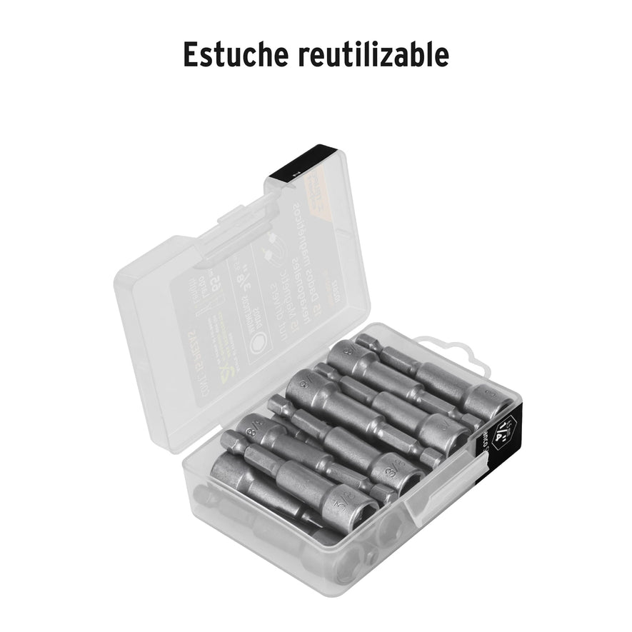 Estuche con 15 dados magnéticos de 3/8' largo 2-1/2', Expert Caja con 6, 102612