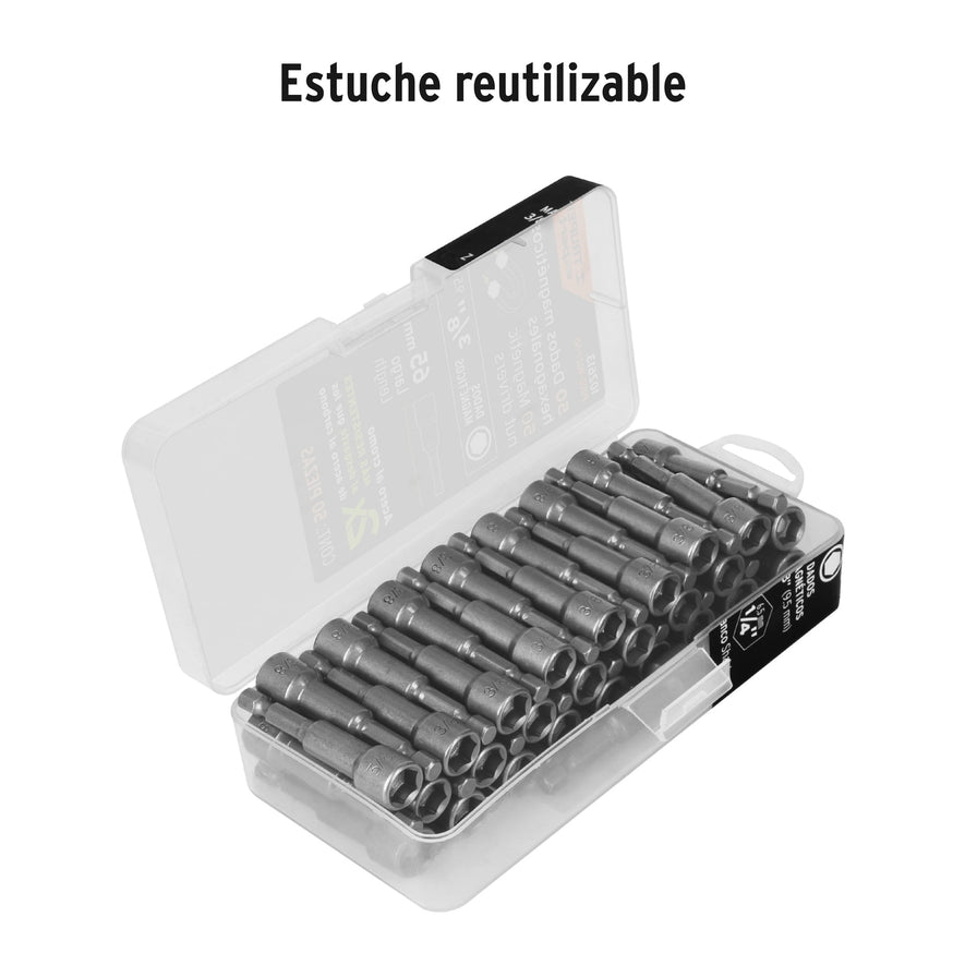 Estuche con 50 dados magnéticos de 3/8' largo 2-1/2', Expert Caja con 3, 102613