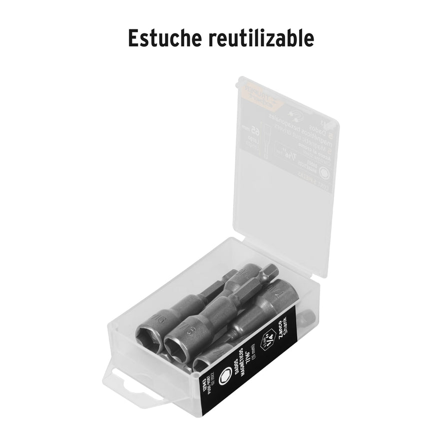 Estuche con 5 dados magnéticos de 7/16' largo 2-1/2', Expert Caja con 6, 12943