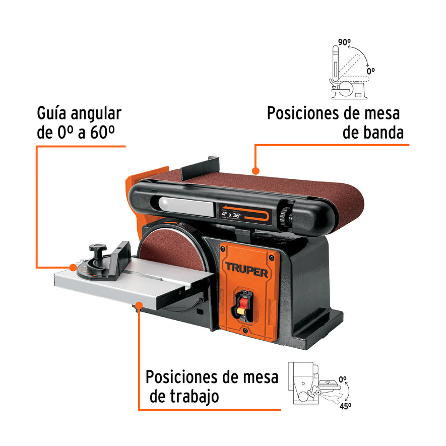 Lijadora de banda y disco 4 x 6', 1/2 HP (375 W), Truper, 12110