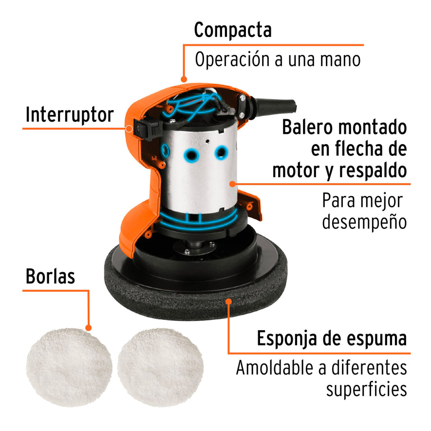 Pulidora compacta a una mano, 6', 45W, TRUPER PRO, 102633