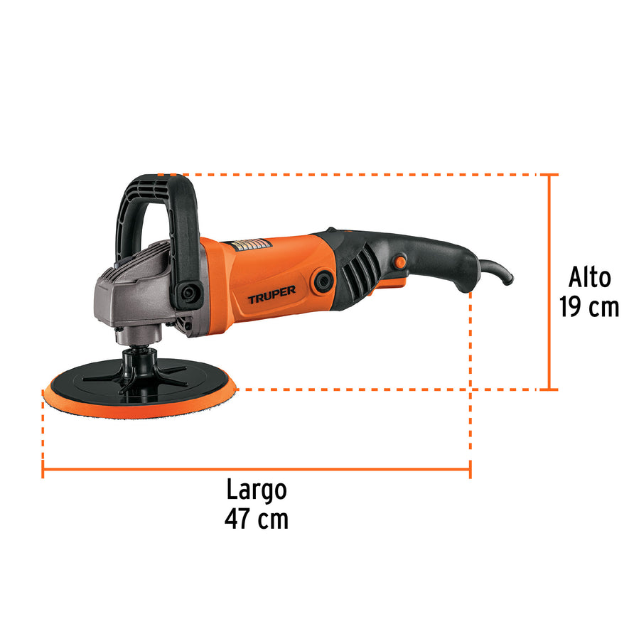 Pulidora velocidad variable 7', 1200W, TRUPER PRO, 16626