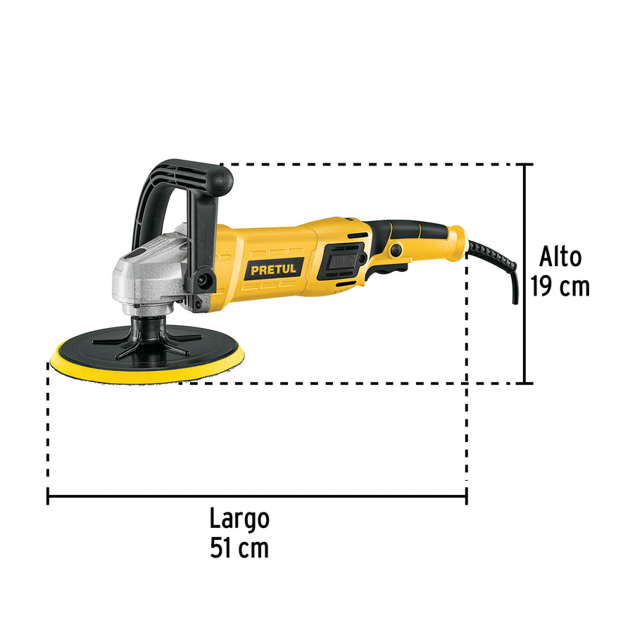 Pulidora velocidad variable 7' 1200W, c/accesorios, PRETUL, 28151