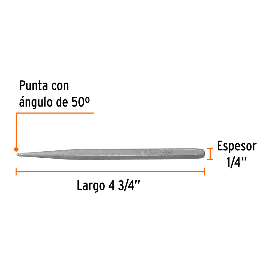 Punzón 1/4' para marcar, largo 4-3/4', Truper Caja con 12, 12224
