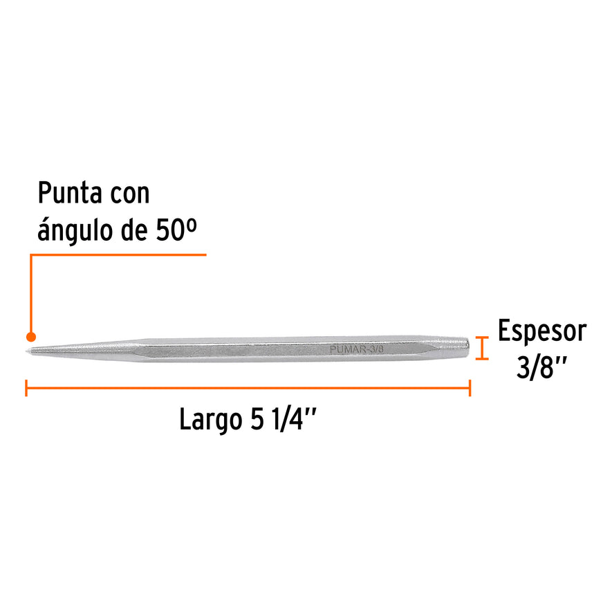 Punzón 3/8' para marcar, largo 4-3/4', Truper Caja con 12, 12226
