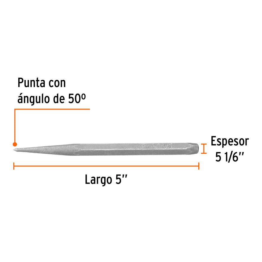 Punzón 5/16' para marcar, largo 5', Truper Caja con 12, 12225