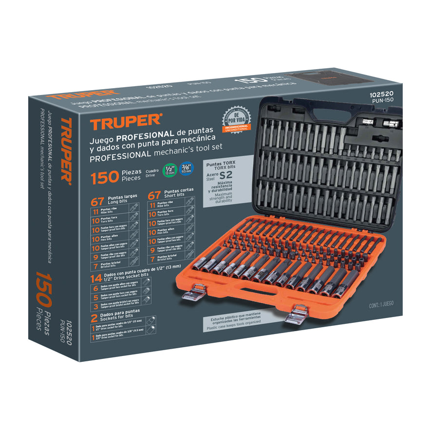 Jgo profesional de puntas y dados con punta p/mécanica 150pz, 102520
