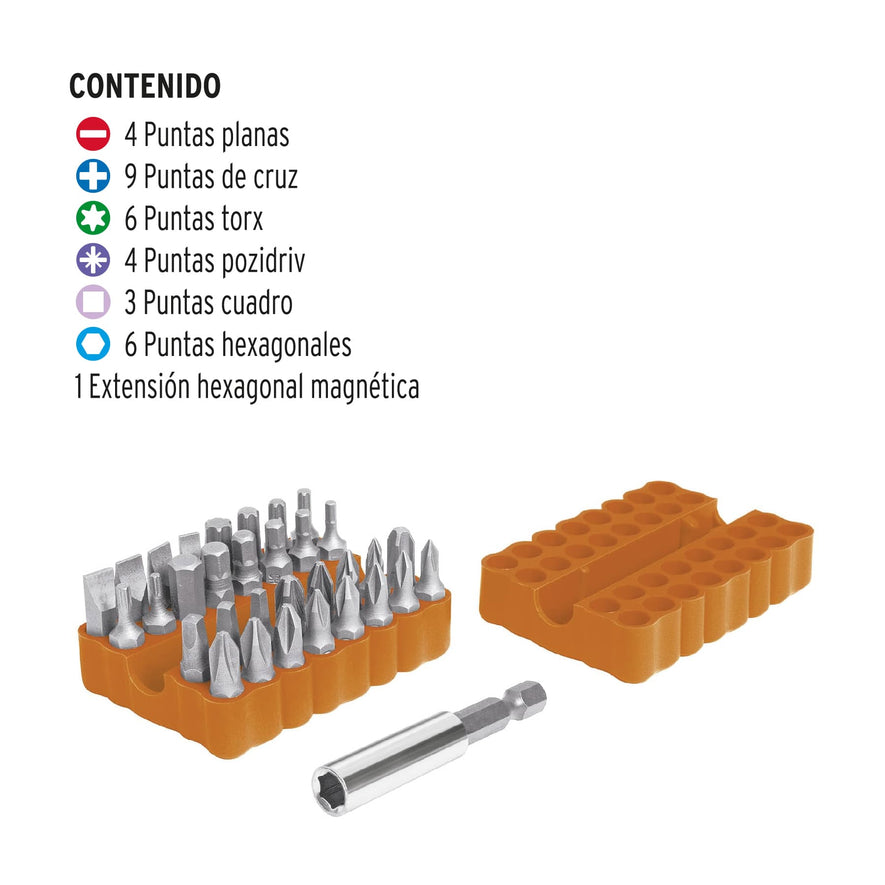 Juego de puntas mixtas 1', 33 piezas en organizador plástico Caja con 6, 17788