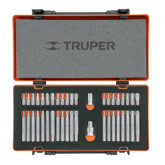 Juego 42 puntas 1/2' y 3/8' de 75 y 30 mm estuche metálico, 17809