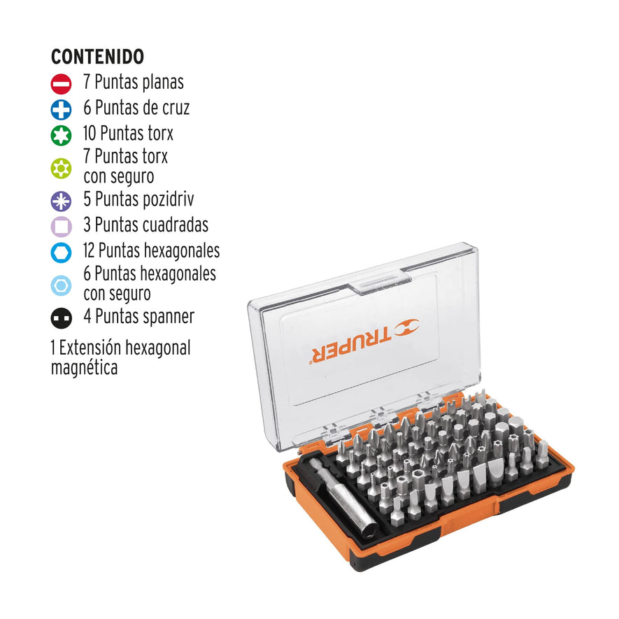 Juego de 61 puntas mixtas largo 1' en estuche plástico Caja con 4, 10758