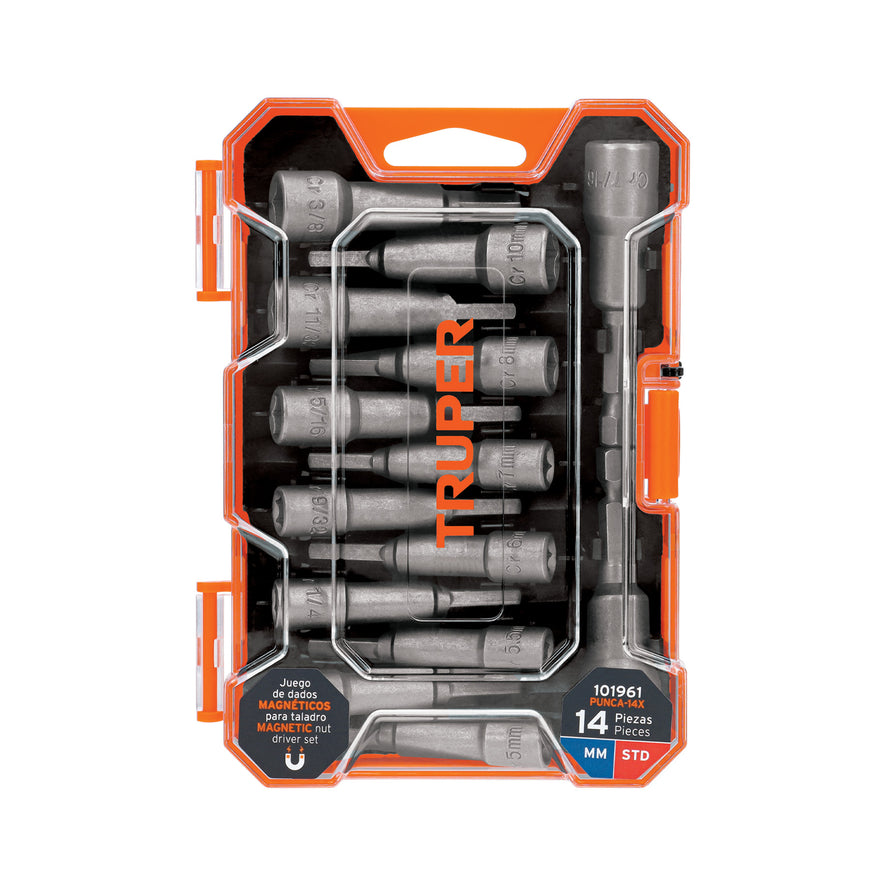 Juego de 14 dados magnéticos para taladro,Truper Caja con 4, 101961