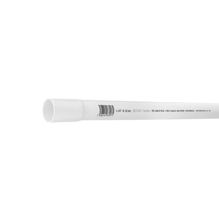 Tubo de 3 m de PVC de 1-1/4' hidráulico RD 26, Foset Caja con 5, 40084