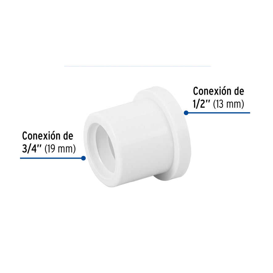 Reducción bushing de PVC 3/4 x 1/2', Foset Caja con 20, 45426