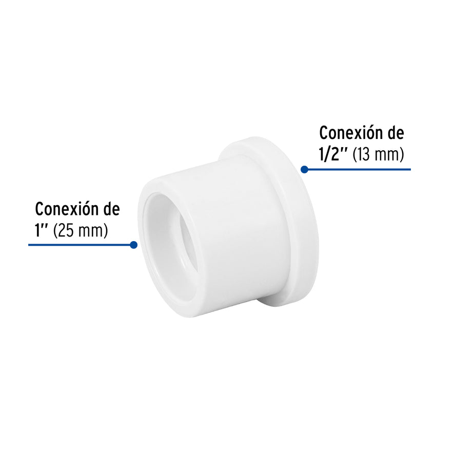 Reducción bushing de PVC 1 x 1/2', Foset Caja con 10, 45427