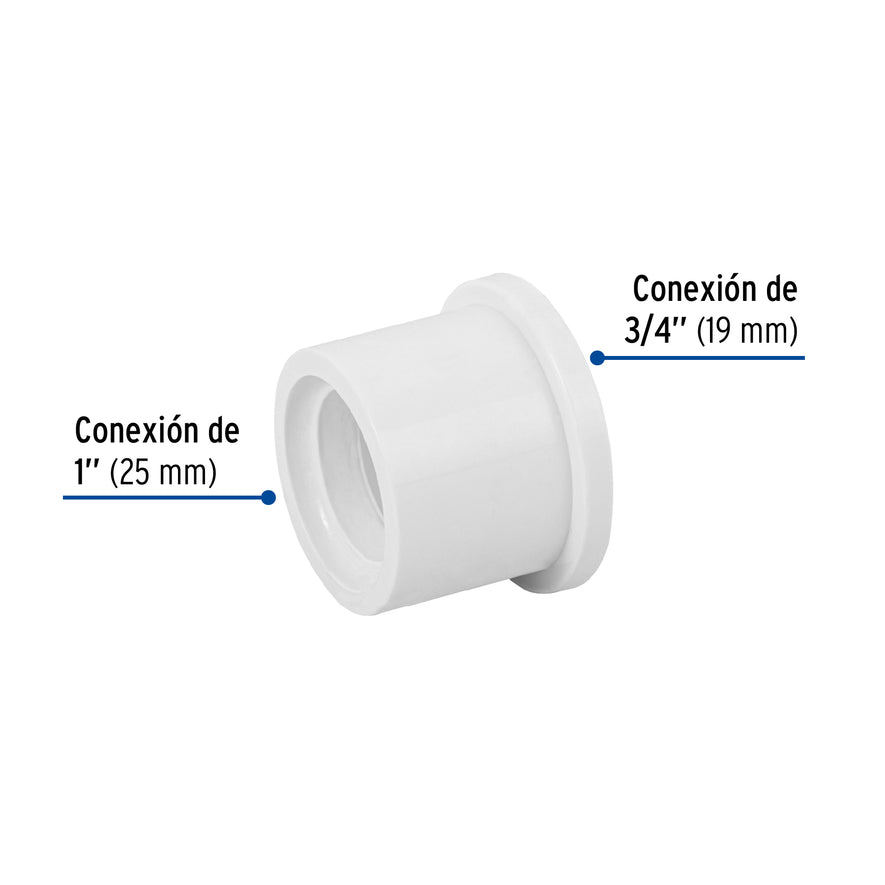 Reducción bushing de PVC 1x 3/4', Foset Caja con 10, 45428