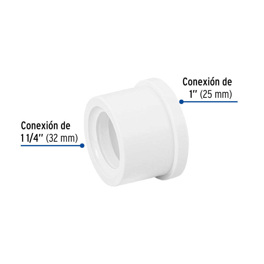 Reducción bushing de PVC 1-1/4 x 1', Foset Caja con 4, 45535