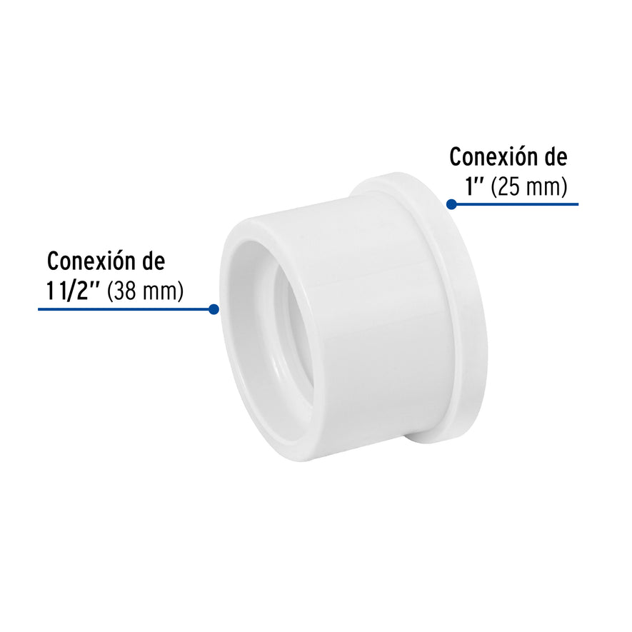 Reducción bushing de PVC 1-1/2 x 1', Foset Caja con 4, 45537